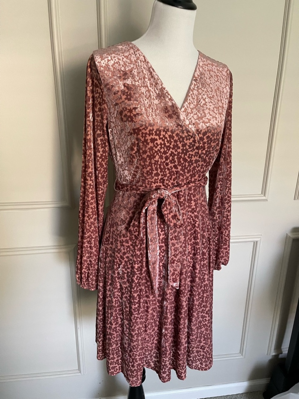 Arbor Dusty Rose Velvet Wrap Dress with Tie Waist